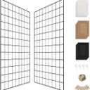 PAMANO Wall Photo Grid Shelf, Wall Hanging Ins Art Display Grid Panel for Decor & Storage, Metal Wire Notice & Memo Board, Mesh Tool Organiser Frame 2 Pcs (Black, 25.6 x 17.7 inches)