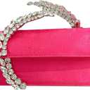 Evening Bag For Women Glitter Crystal Handle Clutch Purse Flap Handbags For Wedding Party Chain Crossbody Bags (Rose)