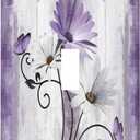 Rustic Farm Purple Daisy Floral Flowers and Butterfly on Violet Grey Wood Single Toggle Light Switch Cover Decorative 1 Gang Wall Plate Electrical Dimmer Switchplate for Country Bathroom Decor (Single Toggle Wall Plate)