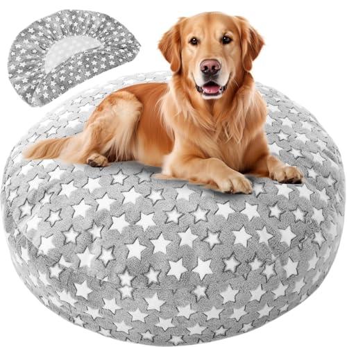 Youyole Large Washable Round Dog Bed Cover Replacement Waterproof 45 x 45 x 11 in Round Donut Bed Cover for Dog Soft Gray Pet Beds Protector Sheet with Lovely Star Print for Donut Beds & Pet Couch