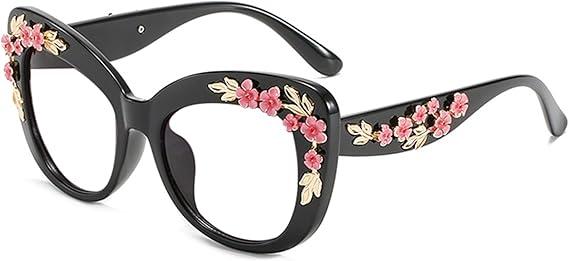 bullabulling Oversized Eyeglasses Square Large Lenses flower Pattern Reading Glasses Readers 