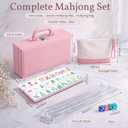 American Mahjong Set 168 Blossom Acrylic Numbered Tiles, 4 All-in-One Rack/Pushers, 4 Dice, Tiles Bag and Portable Travel Case Full Size Complete Mahjongg Game Set (Pink,Standard Size)