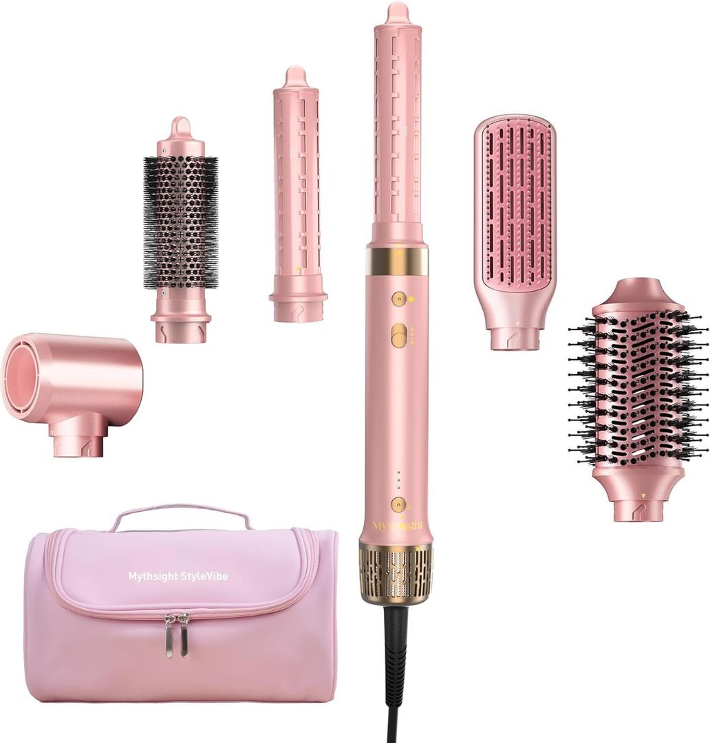 StyleVibe 6-in-1 Air Styler, Hair Dryer & Blow Dryer Brush with Travel Case - Auto Wrap Curls (L/R), Fast Drying, Thermal Round Brush for Smooth Blowouts & Frizz-Free Volume, No Heat Damage