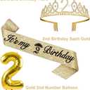 2nd Birthday Decorations for Baby Girls, Including Sash and Crown, Cake Topper and Candle 2, Number Balloon, 2nd Birthday Gifts for Girls