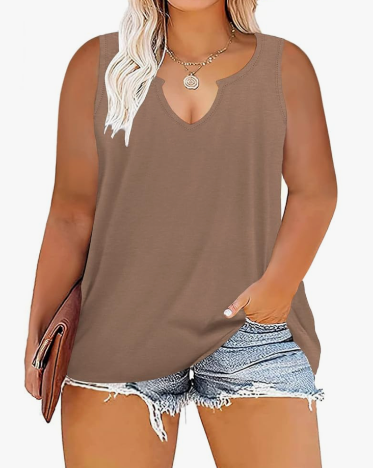 VISLILY Women's-Plus-Size-Tank-Tops Sleeveless Summer V Neck T Shirts Casual Loose Tunics Tee, XL