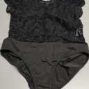 MakeMeChic Women's Lace Bodysuit Date Night Romper Deep V Neck Lace Tops Bodysuit XL