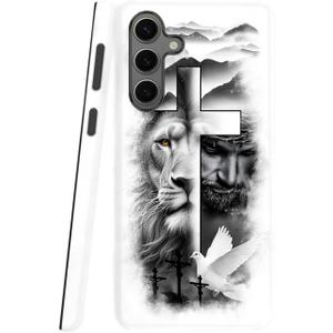 Case Compatible with Samsung Galaxy S25 FE 5G, Heavy Duty Dual-Layer Shockproof Protective Phone Case,Lion Cross Jesus Christ Dove