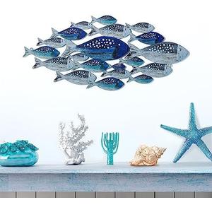 Metal Fish Wall Decor Handcrafted Fish Art Summer Metal Wall Sculpture Marine Decor for Coastal Nautical Beach or Boat Decor Collector Vacation House Blues Silver Wall Art Bedroom Bathroom Living Room