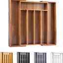 Bellsal Acacia Silverware Organizer Kitchen Drawer Organizer Expandable Bamboo Utensil Holder Cutlery Tray for Kitchen Utensil and Flatware Bedroom Office (7 Slots Expandable)
