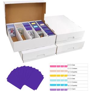 5 Row Trading Card Storage Box,3950-count Cardboard Storage Box with 32 Pcs Dividers+48 Pcs index Labels for Mtg, Tcg, Sports Cards (4 Pack-Large)