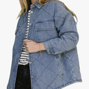 Denim Jacket for Women Fashion Solid Oversized Long Sleeve Button Down Shacket Jacket Coat with Pockets, L