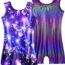 2 Pack Leotard for Girls Gymnastics Sparkly Tumbling Unitards with Shorts Sleeveless One Piece Biketards (6-7 Years, Purple)