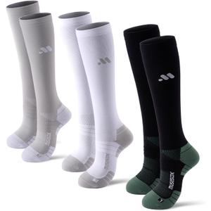 Compression Socks for Women and Men,Knee High 15-20mmHg Graduated Support(3 Pairs) Best for Nurses,Pregnant,Travel (Medium, A03-black/White/Gray)