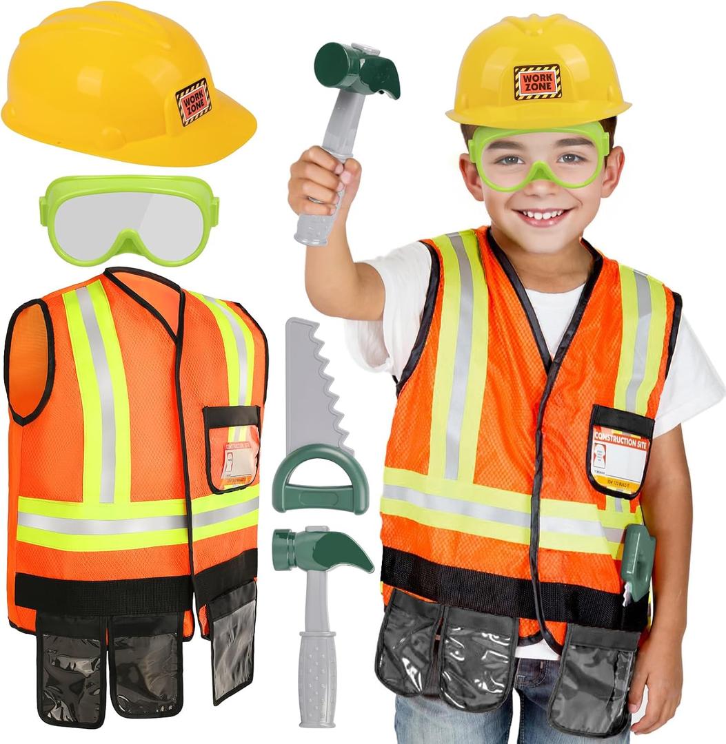 Liberry Kids Tool Set for Boys Girls 3-5 Years, Construction Worker Costume with Hat, Toddler Dress Up Toys for Birthday Gift