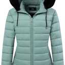GOLDLADIES Women's Waterproof Long Down Jacket,Warm Winter Hooded Puffer Coat Thickened for Hiking Outdoor (3X-Large, Light Green)