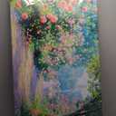 CHATYOUNG Canvas Wall Art Living Room, Blooming Roses Manor Landscape Painting Monet Style Wall Art Pink Flowers Picture Ready to Hang Bedroom Bathroom Kitchen Home Decor Gifts for Women 24"X48"