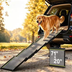 Dog Ramp for Car with Telescoping Design, 71" x 20" Pet ramp for Truck/SUV