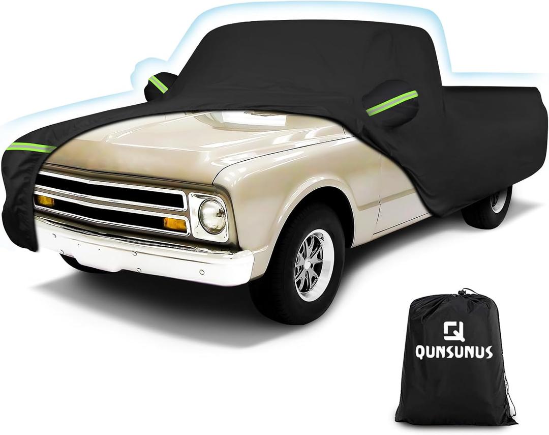 QUNSUNUS Car Cover for Chevrolet C10 C20 K10 K20 1960-1991 Standard Cab 6.5Ft Short Bed, Waterproof C10 Truck Cover with Zipper, Car Covers All Weather with Wind, Sun, UV and Dust Protection (black)