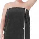 Towel Wrap for Women Plus Size (XL-2XL) with Hair Towel Wrap, Microfiber Bath Wrap Soft & Comfortable Absorb Water Body Wrap Oversized Button Design, Charcoal
