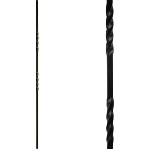 1/2" Double Twist Iron Balusters (Contractor Pack of 15) 1/2" x 44" Tall Square Hollow Stair Railing Metal Spindles (Real Satin Black NOT Matte or Flat Color)