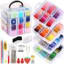 PAXCOO 276 Pack Embroidery Floss Thread Kit Including 210 Colors Cross Stitch Sewing Thread with 66 Pcs Embroidery Accessories and 4-Tier Transparent Embroidery Thread Storage Organizer Box