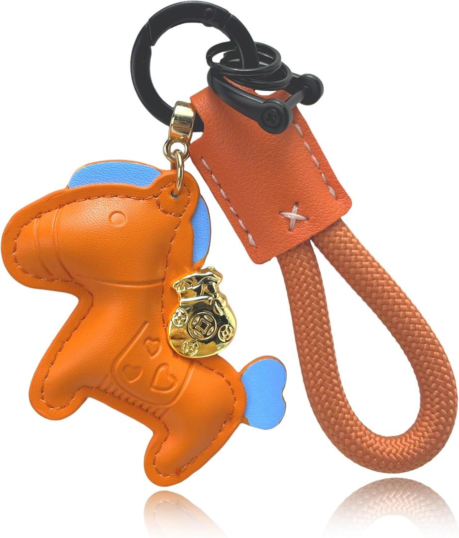 Handmade Horse Leather Keychain - Bag Charms for Handbags, Car Keys, Purse, Backpack & Gift Idea (Orange)