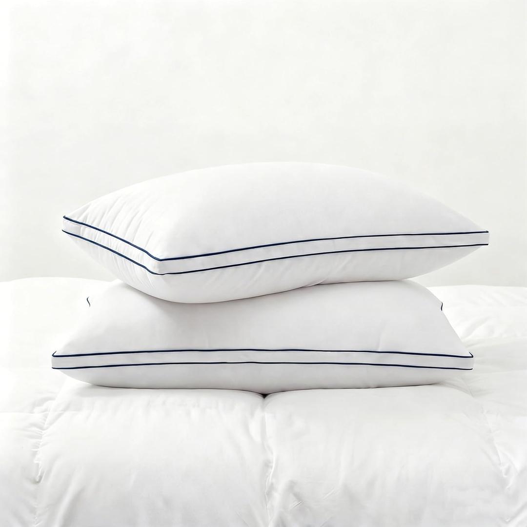 Feather Pillows Standard Size Set of 2 Goose Down Pillows with 100% Breathable Cotton Cover, Hotel Collection Bed Pillows for Sleeping, Soft Support for Back, Stomach and Side Sleepers