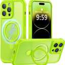 MOCCA Design for iPhone 14 Pro Case with Magnetic Invisible Stand [Full Camera Protection] [Compatible with Magsafe] Military Drop Shockproof Translucent Matte Phone Case Cover 6.1",Fluorescent Green