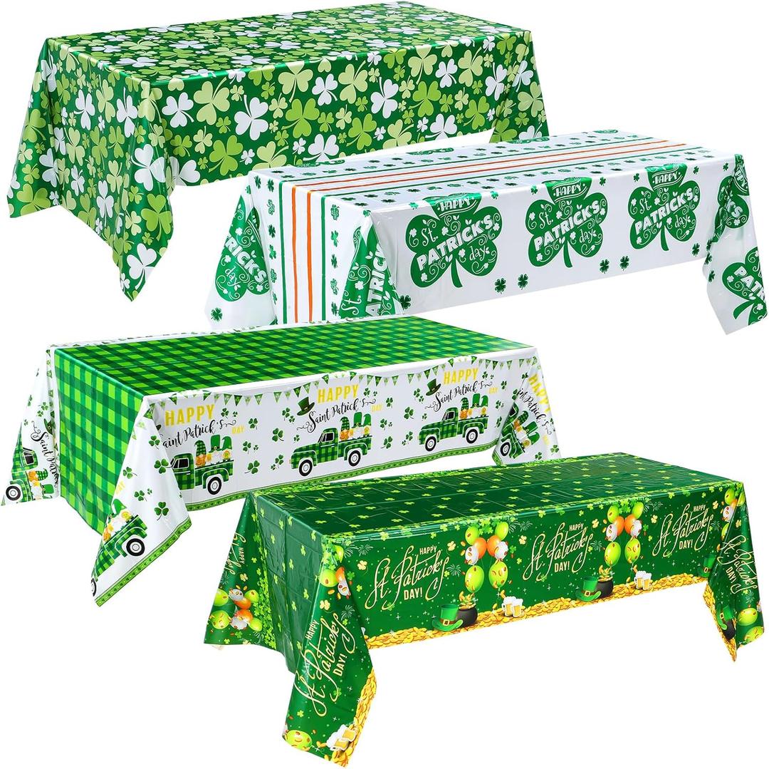 Oudain 4 Pcs 54 x 108 Inches St Patrick's Day Shamrocks Tablecloth Table Cover St Patricks Day Table Decorations for Saint Patrick Day Party Decoration Picnic Dinner Decor Supplies