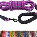MayPaw Heavy Duty Rope Dog Leash, Long Dog Leash Nylon Pet Lead, Soft Padded Handle Thick Lead Leashes for Large Medium Dogs Training (15ft * 1/2", Purple)