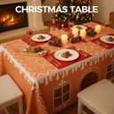 Gingerbread House Christmas Tablecloth, Reusable Funny Christmas Tablecloth Rectangle,Festive Winter Pattern Cloth,Interactive Playhouse with Playful Cut-Out Windows, for Party Kitchen Decor