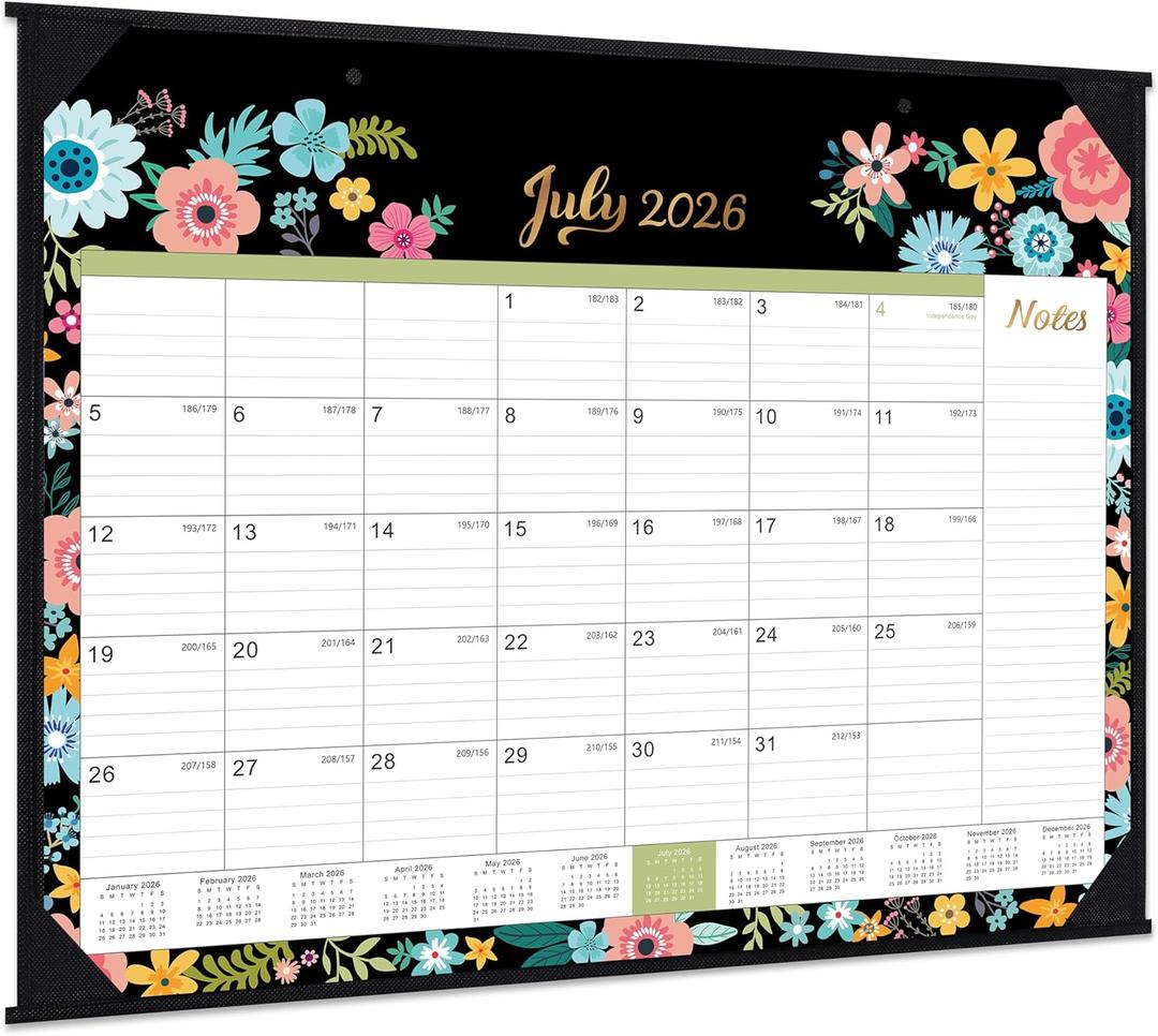 2026 Desk Calendar - Large Desk Calendar 2026, Jan. 2026 - Dec. 2026, 22" x 17", 12 Months, Corner Protectors - Black Floral