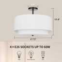 FRIDEKO HOME Semi Flush Mount Ceiling Light Fixture - Ceiling Light with Drum Shade, Chandelier Ceiling Light for Bedroom Living Room Hallway Entryway, 12.9 inches *9.8 inches