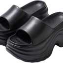 Women Round Open Toe Platform Cloud Slides Sandals Comfortable Home Soft Non-Slip Slip On Bathroom Shower Slippers Casual Summer Vacation Lightweight Cushion Beach Walking Sandals
(Black, 8)