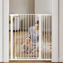 COMOMY 42" Extra Tall Baby Gate for Stairs Doorways, Fits Openings 29.5" to 40.6" Wide, Auto Close Sturdy Safety Dog Gate for House, Pressure Mounted Easy Walk Through Pet Gate with Door, White