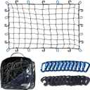Truck Bed Cargo Net 3 x 4 Foot, Heavy-Duty Elastic Mesh with 12 Hooks and 12 Blue Clips and Storage Bag for Pickup for Cargo Netting, Securing Loads in Trailers, SUVs & Roof Racks