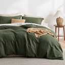 Bedsure Luxury Waffle Duvet Cover Queen Size - Textured Duvet Cover Set, Soft, Breathable Bedding Set (90"x90") with 2 Pillow Shams for All Season, Olive Green, Comforter Not Included