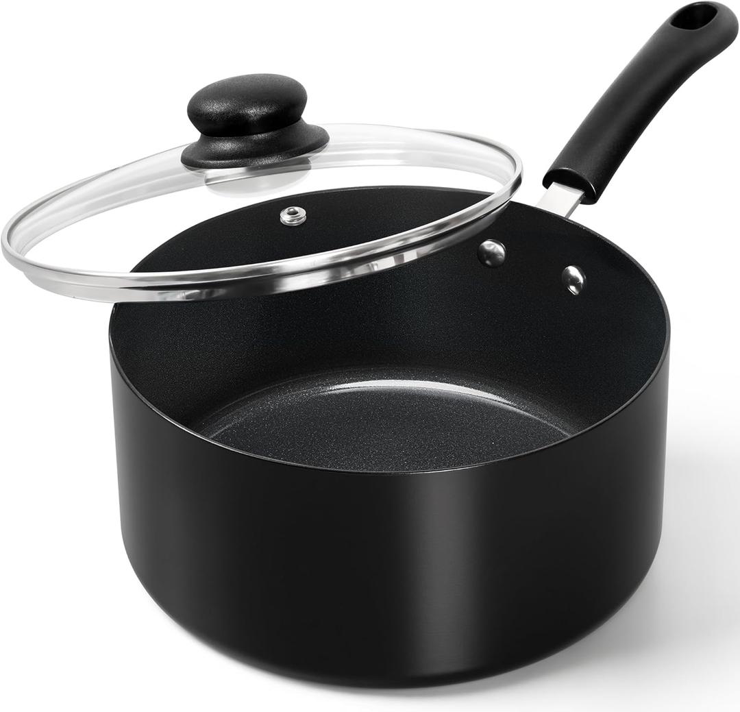 MICHELANGELO Nonstick 3 Quart Saucepan with Lid, Ceramic Small Sacuce pan, Easy to Clean, Non-Toxic Saucepan, 3QT, Black