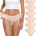 coskefy Women's Underwear Cotton Hipster Panties Low Rise Briefs Soft Strench Breathable Ladies Bikini Underwear 6 Pack (Large, Beige)