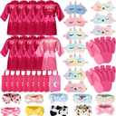 Bonuci 50 Pcs Spa Party Supplies for Girls, 10 Satin Robe 10 Kids Slippers Sleepover Birthday Spa Party Favors (1 Pink, 9 Rose Red)