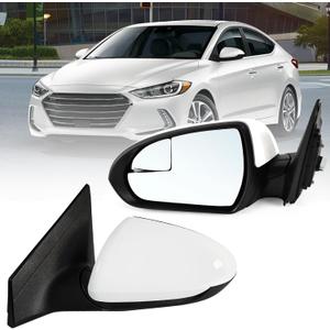 Left Driver Side Mirror Assembly Fits 2017 2018 2019 2020 Hyundai Elantra with Power Glass Blind Spot Glass and Manual Folding without Heated Turn Signal Match to White (3Pins)