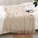 Homiest Decorative Knitted Throw Blanket with Fringe, Lightweight Acrylic Knit, Soft & Cozy Tassel Blanket for Couch, Sofa, Bed (Taupe, 50 x 60 Inch)
