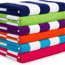 BolBomS Beach Towels 6 Pack Large 30x60-100% Cotton Beach & Pool Towels Bulk Cabana Stripe - Quick Dry Bath Towel Set for Swim, Beach Essentials, Bathroom, Hot Tub, Yoga, Hotel & Airbnb Guests