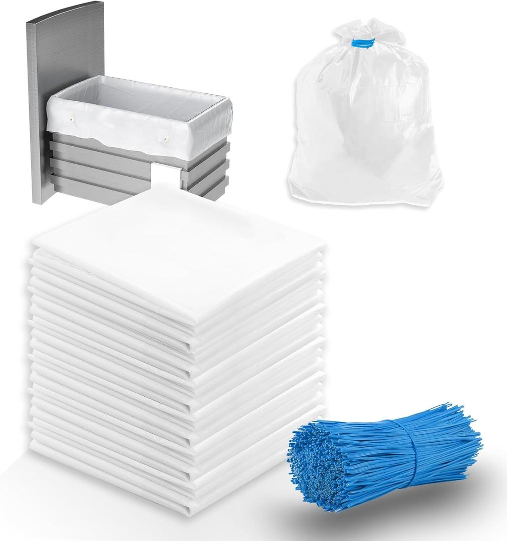 Miumoon 60-pack Trash Compactor Bags with Pre-punched Holes for Attaching, 2.6 mils Heavy Duty Trash Compactor Bags, Fits 15-inch Rectangular Drawer Compactors, Twist Ties Included, White