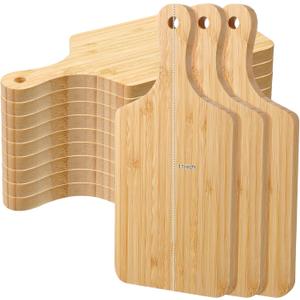 Patelai 12 Pcs Thicken Bamboo Cutting Board Bulk Wood Chopping Unfinished Crafts Serving Charcuterie Boards for DIY Wedding Housewarming Gift(Handle)