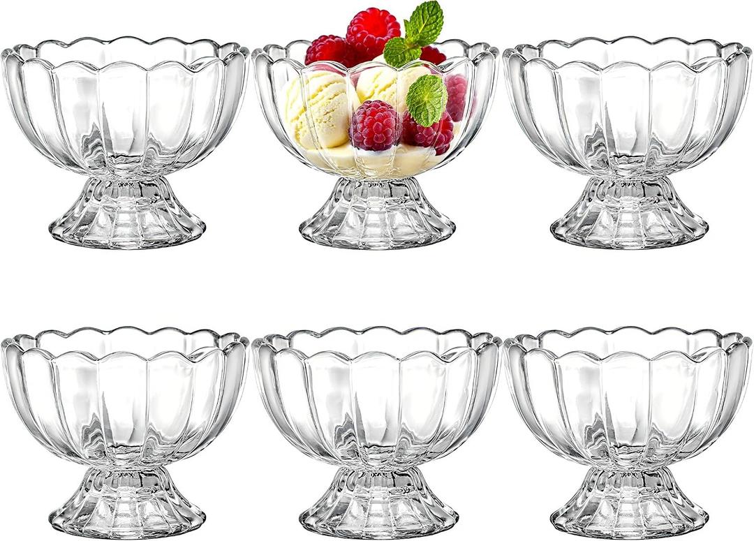 Lawei 6 Pack Glass Dessert Bowls - 5 Oz Glass Ice Cream Cups Mini Trifle Footed Dessert Bowls for Dessert, Sundae, Ice Cream, Salad, Cocktail, Condiment, Trifle