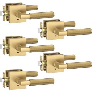 Amerdeco 5 Pack Privacy Door Handles, Champagne Bronze Interior, Knurled Lever, Heavy Duty for Bedroom and Bathroom, Reversible Keyless for Right & Left Side AM0021