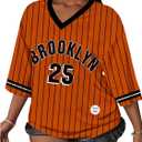 Women's Mesh Oversized Jersey Shirts Y2K Number Striped Half Sleeve Basketball Football Jersey (M)