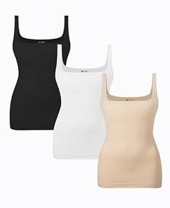 EUYZOU Womens 3PK Shapewear Tummy Control Seamless Square Neck Compression Tank Tops for Women Body Shaper Camisole Top, Black/ White/ Nude XXL