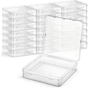 SATINIOR 24 Packs Small Clear Plastic Beads Storage Containers Box with Hinged Lid for Storage of Small Items, Crafts, Jewelry, Hardware (5.9 x 5.9 x 1.5 Inches)
